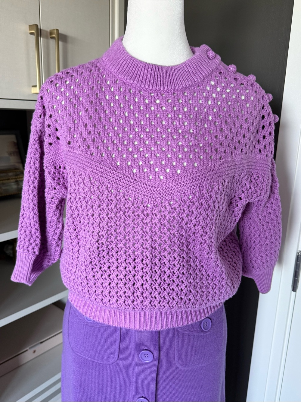 J. Crew Lilac Openwork Crewneck Sweater